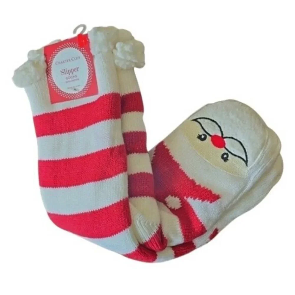 Winter Novelty Santa Sherpa Slipper Socks Charter Club L/XL